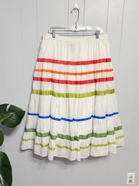 Madison Studio  Cotton White Tiered Skirt with Multi Color Strap